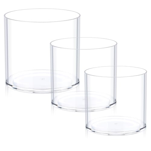 JYPS Clear Vase Set of 3, Polycarbonate, Round, Transparent, Wide Mouth, 6 inches, Ideal for Wedding Decor, Flowers, Bedroom, Living Room, Bathroom, Break Resistant - size: 6.2'' W*5.9'' H + 6'' W*5.9'' H + 3.8'' W*3.6'' H