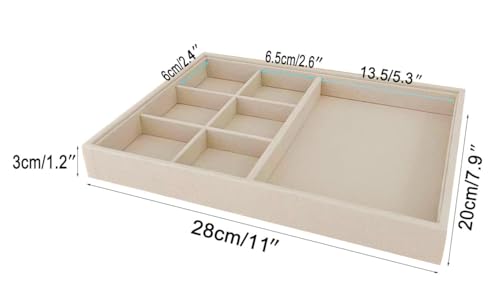 Premium Grade Beige Velvet Jewelry Organization Tray Multifunction 6 Grid Open Tray Drawer Insert Closet Divider Stackable Organizer - color: 6 Grid Open Tray