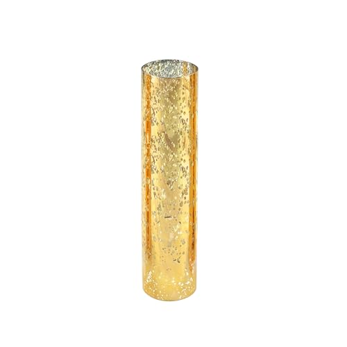 WGVI Hurricane Candle Holder Sleeve, W: 2.5", Ht: 10", Gold Speckled Glass Cylinder Open Both Ends, Chimney Tube Shade, 1 Piece - size: 2.5x10"H