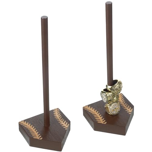 Beeveer 2 Sets Baseball Wooden Ring Holder 10 Inches Softball Ring Display Stand Stacked Storage Organizer Christmas Birthday Gift for Dad Grandpa - color: Brown