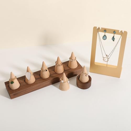 GemeShou walnut ring cone stand for jewelry, Stable ring holder for men, wooden ring displays for selling, small jewelry ring holder for nightstand【Ring holder-Cone 1】 - style: One Cone