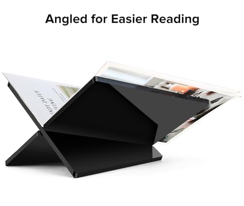 Acrylic Book Stand Large Black Acrylic Book Holder, 12.5" x 9.5" x 5.7", Open Book Holder Stand for Display and Reading Cookbooks, Art Books, Bibles, Magazines - Home and Office (Black, Large) - color: Black, size: Large