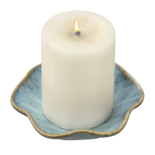 uxcell Candle Holder Plates, 4 Inch Ceramic Candle Tray Tealight Incense Holder Dish Candlestick for Tea Light Aromatherapy Wedding Rustic Vintage Home Decor, Lotus Leaf Retro Blue - color: Retro Blue