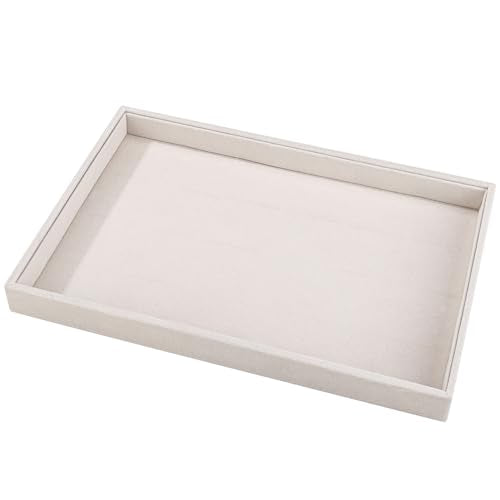 Mornajina 13.8" x 9.5" Velvet Jewelry Tray Jewelry Display Tray Flat Tray, Stackable Empty Plate Trays for Earrings Necklaces Bracelet Rings Display Showcase - Beige - color: Beige, size: Flat Tray 13.8"x9.5"
