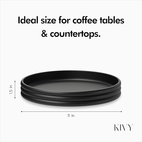 KIVY Round Decorative Concrete Tray 11x1,5 Inch - Modern Circle Coffee Table Bowl - Home Decor Table Tray for Livingroom & Bedroom - Modern Decorative Trays - Black Flat Bowl - Centerpiece Trays - color: Black, style: Tray