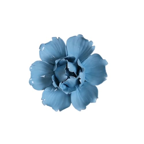 Handmade Ceramic Wall Flower Porcelain Decorative Flowers 3D Wall Hanging Decor for Living Room Bedroom,Blue Peony 2.75(Small) - color: Blue, size: Small