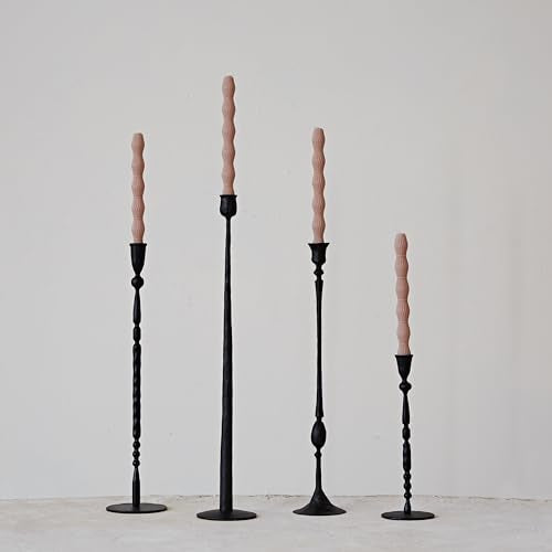 Creative Co-Op Wide Decorative Hand-Forged Metal Taper Holder, Black - size: 5" Round x 20"H