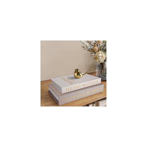 Decorative Books for Home Decor, Coffee Table Decor with Linen White Books Stack Bookshelf, Fake Book Double as Libros Decorativos and Photo Storage (2 Piece Set)