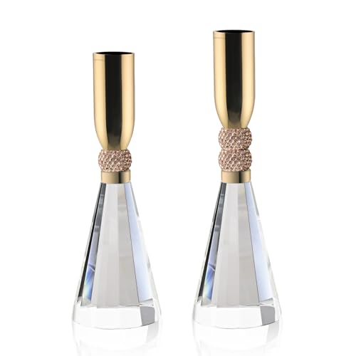 Candle Holder Crystal K9 Heavy Base for Table Decorations Christmas Party Wedding Halloween Décor Set of 2 (Gold) - color: Gold