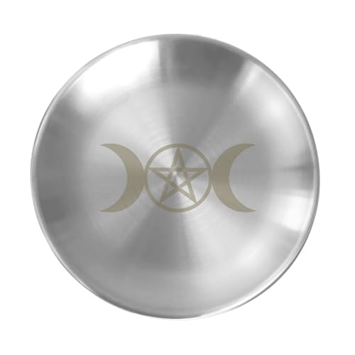 5.5inch Altar Ritual Plate Dish Stainless Steel Flat Bowl Round Metal Jewelry Tray Prayer Astrology Tarot Offering Plate Holder for Smudging Decoration Trays Silver (Traditional March Ph Silver) - color: Traditional March Ph Silver