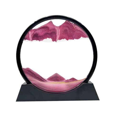 AzureLeap Moving Sand Art Liquid Motion, 3D Deep Sea Sandscape Color Quicksand Decor, Round Glass Moving Sand Art Picture Relaxing Desktop Home Office Work Decor (12 inch-Pink) - color: Pink, size: 12 Inch