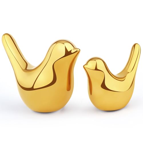 LAIDANLA Small Birds Statues Golden Modern Style Home Decor Birds Small Animal Sculpture for Living Room Office Desktop Shelf Coffee Table Bedroom（2pcs） - color: A-golden