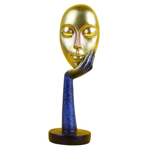 Elegant Abstract Thinking Woman Resin Sculpture - Modern Minimalist Geometric Decor, 7 Colors, 2 Sizes (12" and 15") - Contemporary Art for Living Room and Study (Blue Gold 15 inch) - color: Blue Gold 15 Inch