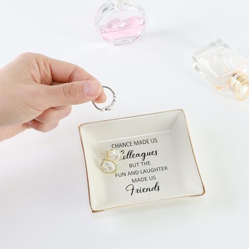 HOME SMILE Colleague to Friend Gifts for Women Jewelry Tray- Retirement Leaving Farewell Appreciation Birthday Christmas-Chance Made Us Colleagues,But The Fun and Laughter We Share Made Us Friends - style: Colleague to Friend