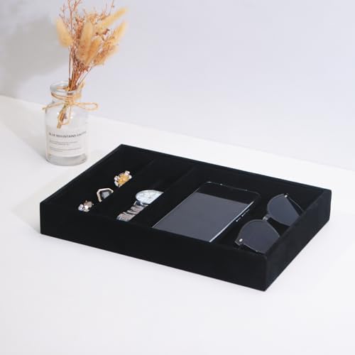 Bedside Organizer Tray, Desktop Storage Tray for Jewelry, Sunglass, Phone, Watch, Perfume,Lipstick, Nightstand Desk-top Catchall, Multi-use Holder for Desk Drawer (Black 3Grid) - color: Black Velvet, size: 3 Grid