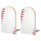 Wooden Bookends 2 Pcs,Baseball Red Lace Heavy Duty Office Book Ends Anti Slip Book Shelf Holder with Metal Base Decorative Book Stands - color: Baseball Red Lace