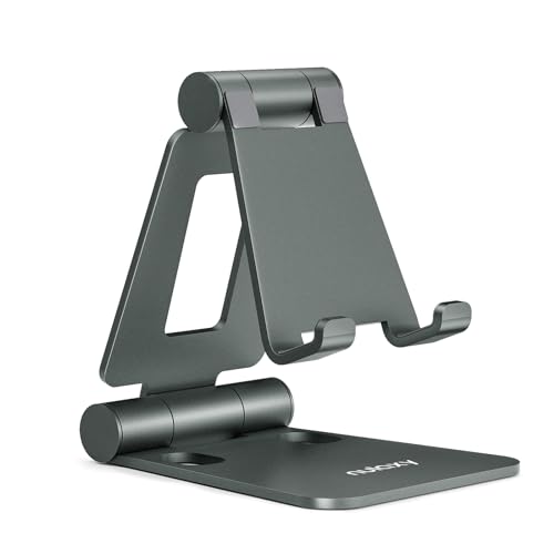 Nulaxy Dual Folding Cell Phone Stand, Fully Adjustable Foldable Desktop Phone Holder Cradle Dock Compatible with iPhone 17 16 15 14 13 12 11 Pro Max Xs Xr X 8, Nintendo Switch, All Phones - Gray - color: D-Grey