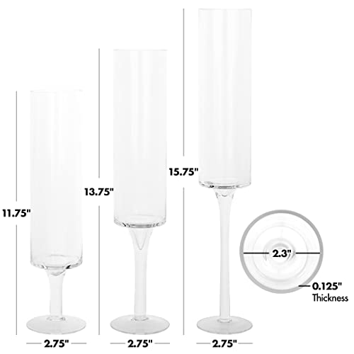 Koyal Wholesale Tall Skinny Floating Candle Holders, Modern Raised Slim Glass Hurricane Pedestal Candles Holder for Weddings, Centerpieces, Home Decor, Parties (Set of 3)