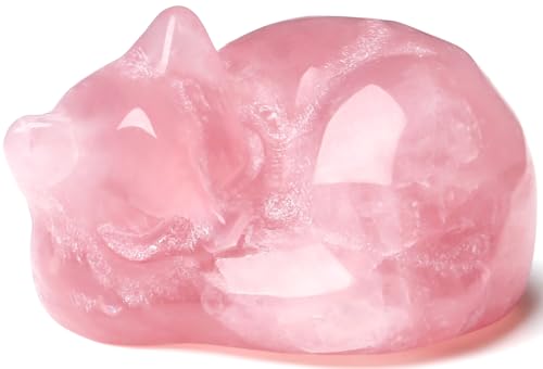 QINJIEJIE 2" Rose Quartz Cat Crystals Statue Pink Gifts Sleeping Cat Decor Figurine Polished Healing Gemstones Cute Kitten Reiki Office Desk Home Decor Lover Gifts for Women Stocking Stuffers - color: B-pink-rose Quartz, size: 2 inches