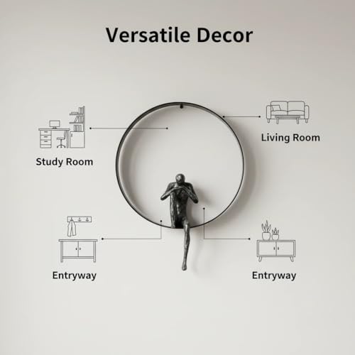 ZSKXJBPF Modern Metal Wall Art - Abstract Thinker Sculpture with Resin Figures, Minimalist Iron Ring 3D Wall Decor for Living Room, Bedroom, Office, Housewarming Gift (A) - style: A