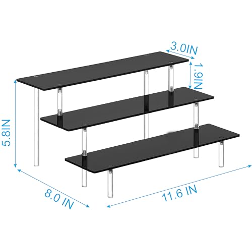 HENABLE 3 Tier Perfume Organizer Stand, Black Acrylic Risers Display Stands, Cologne Shelf Dessert Display for Party, Figure Stand Funko POP Shelves, Collection Cosmetic, Cupcake Stand Holder - size: 3-Tier