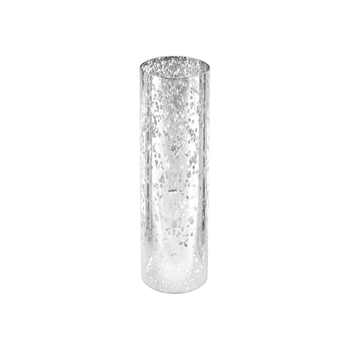 WGVI Hurricane Candle Holder Sleeve, W: 3", Ht: 10", Silver Speckled Glass Cylinder Open Both Ends, Chimney Tube Shade, 1 Piece - size: 3x10"H