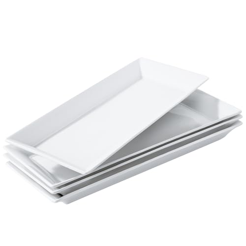 14" Rectangular Platters Set of 4, White Ceramic Platters, Large Serving Plates for Party, Entertaining, Wedding, Rectangle Serving Dishes for Steak, Sushi, Appetizer, Oven Dishwasher Safe - color: 14inch