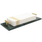 Napkin Holder - Guest Towel Holder for Bathroom - Green Marble Paper Towel Holder - Hand Towel Tray with Gold T-Handle(11.8x4.7x1.7 Inchs) - color: Green
