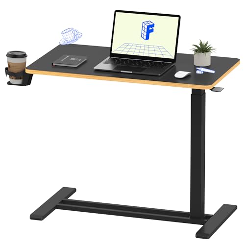 FLEXISPOT H7 Adjustable Overbed Bedside Table with Wheels Pneumatic Mobile Standing Desk Laptop Desk Rolling Computer Cart Movable Overbed Table Hospital Home Use(31.5" W x 17.7" D, Black Maple Large) - color: Black Maple, size: Large