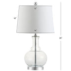 JONATHAN Y 25" Clear/Chrome and Brass Gold Glass Table Lamp Set of 2 for Bedroom, Modern Bedside Lamp for Living Room Nightstand, White Linen Drum Shade, LED Bulb Included (JYL1068B-SET2) - color: Clear