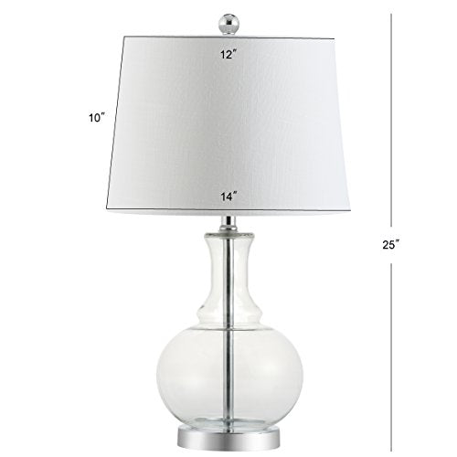 JONATHAN Y 25" Clear/Chrome and Brass Gold Glass Table Lamp Set of 2 for Bedroom, Modern Bedside Lamp for Living Room Nightstand, White Linen Drum Shade, LED Bulb Included (JYL1068B-SET2) - color: Clear