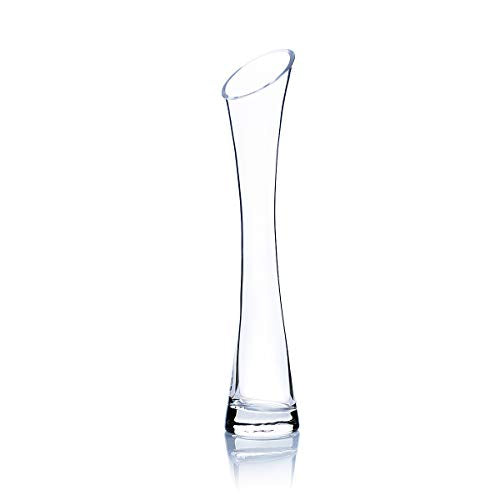WGV Maria Bud Vase, Width 2", Height 10", Clear Slant Cut Opening Gathering Concaved Glass Floral Container Centerpiece for Wedding Party Event Home Office Decor, 1 Piece - size: 2"x10"H Maria