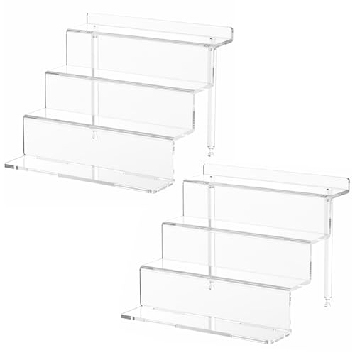 NIUBEE Acrylic Riser Display Shelf, Clear Display Stand for Amiibo Funko POP Figures,4 Tier Cupcakes Stand Perfume Organizer and Storage (9 Inch Small) - size: 9 inch