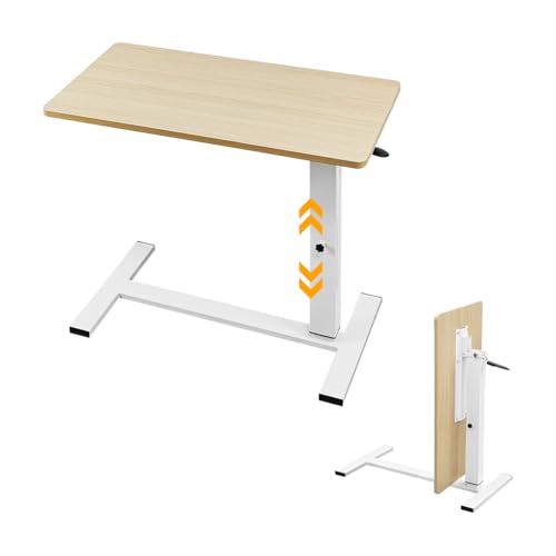 lumizone Foldable Overbed Table with Wheels Adjustable Height Bedside Desk 27.56"-36.61" Rolling Hospital Bed Table with Casters Medical Tray for Home Use Desk Over the Bed - color: Natural Wood
