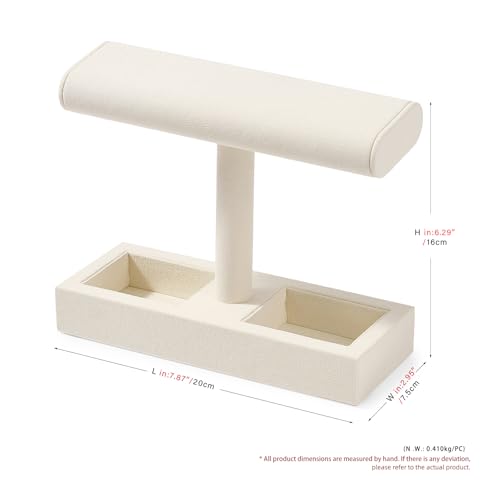 Microfiber Watch Display Stand T-bar Watch Ring Earrings Stand for Men and Women Jewelry Bracelet Wristwatch Organizer for Store and Home(Beige) - color: Beige
