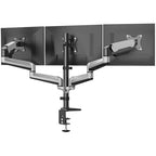 HUANUO Gaming Triple Monitor Stand, Full Motion Articulating Triple Monitor Mount Fit 17 to 32 inch Flat/Curved LCD Computer Screens with Clamp, Grommet Kit, Silver - color: Silver
