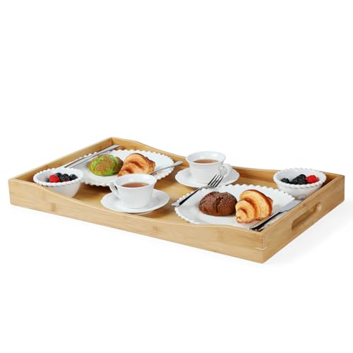 GOBAM Bamboo Extra Large Ottoman Tray, 26 x 15 inches - Wooden Tray for Dining Table & Parties, Serving Tray with Handles for Food, Cheese, Snacks, Tea, Coffee & Wine - color: Natural, size: 26" x 15" x 2.4"