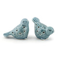 Set of 2 Blue Ceramic Bird Figurines, Glazed Bird Statues with Flower Detail, Farmhouse Modern Home Decor for Shelves, Bookcase, TV Stand, Entryway, Desk