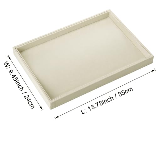 Mornajina 13.8" x 9.5" Velvet Jewelry Tray Jewelry Display Tray, Stackable Empty Plate Trays for Earrings Necklaces Bracelet Rings Display Showcase - Light Khaki - color: Light Khaki, size: Flat Tray 13.8"x9.5"