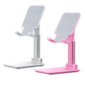 2 Pcs MT-6 Cell Phone Holder, Adjustable Angle and Height, Anti-Slip Silicone Pad, Foldable and Portable, Compatible with 4-8 Inch Devices(Pink+White) - color: white&pink