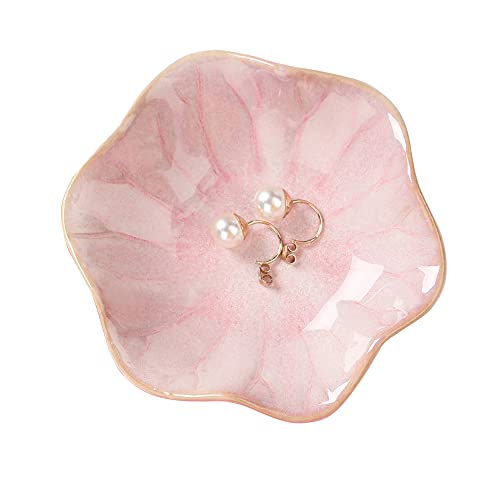 Binoster Ceramic Leaf Jewelry Dish, Pink Key Tray, Modern Jewelry Holder, Small Ring Dish, Trinket Tray, Nightstand Decor Room Decor - color: Pink, size: 4.3 inches