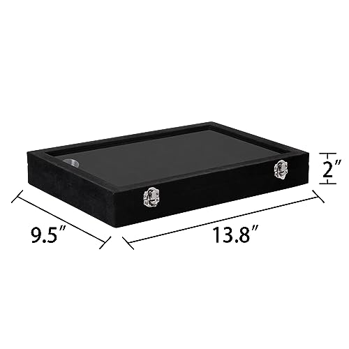Frebeauty Velvet Jewelry Tray,24 Grid Jewelry Organizer with Clear Lid,Earring Holder Organizer with Clasp,Drawer Insert Rings Pendants Brooches,13.8 x 9.5 x 2 Inches,Gift for Women Girls(Black) - color: Black, size: 24 Grid
