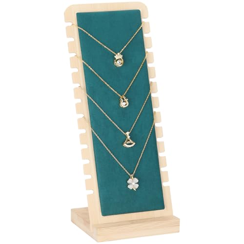 KUKUVR Necklace Display Stand, Bamboo Velvet Soft Mat Multiple Necklace Bracelets Pendant Chains Organizer Holder Case for Vendors Home (Green) - color: Green