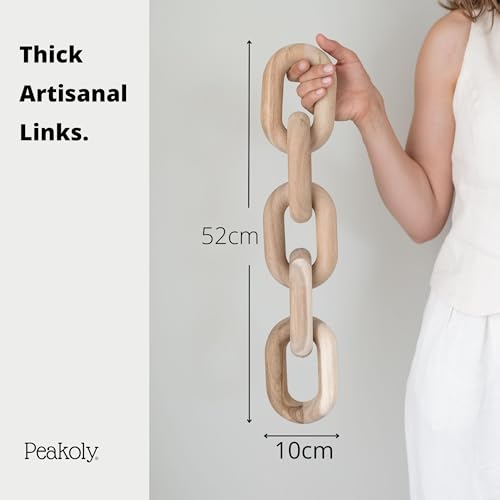 PEAKOLY Book Shelf Decor Items - Acacia Wood Chain Link Decor, Coffee Table Accessories, Bookshelf Decors, Sculpture for Shelves, Wooden Decorative Objects, Link Ornament, Living Room Accents
