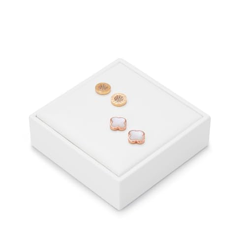 PU Leather Earring Stand Display Holder Organizer Jewelry Showcase (White) - size: 3.15" x 3.15" x 0.99"