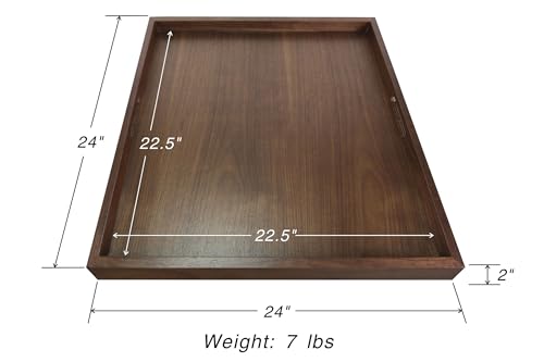 BARsics 24x24 inches Square Walnut Wooden Ottoman Tray, Large Living Room Serving Tray
