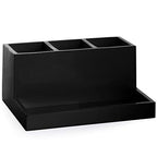 BINO Multi Purpose 3 Compartment Organizer with Tray - Makeup Brush Holder and Toothbrush Holder - Marble Bathroom Accessories (Matte Black) - color: Matte Black