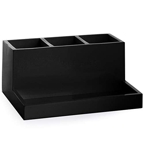 BINO Multi Purpose 3 Compartment Organizer with Tray - Makeup Brush Holder and Toothbrush Holder - Marble Bathroom Accessories (Matte Black) - color: Matte Black