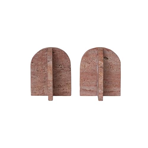 Bloomingville Crimson Archways Travertine Bookends, Red
