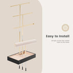 Lolalet Jewelry Holder Tree with Velvet Tray, 4 Tiers Necklace Display Stand Rack with Ring Slots Organizer for Earrings Bracelets Bangles Ring, Valentine's Day Gift -Black - color: Black